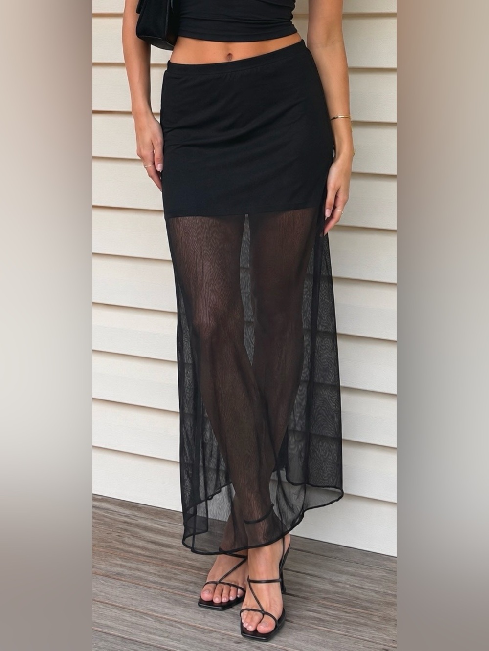 Reformation Black Mesh Panel Maxi Skirt Deadstock Knit Size XS - Picture 2 of 8